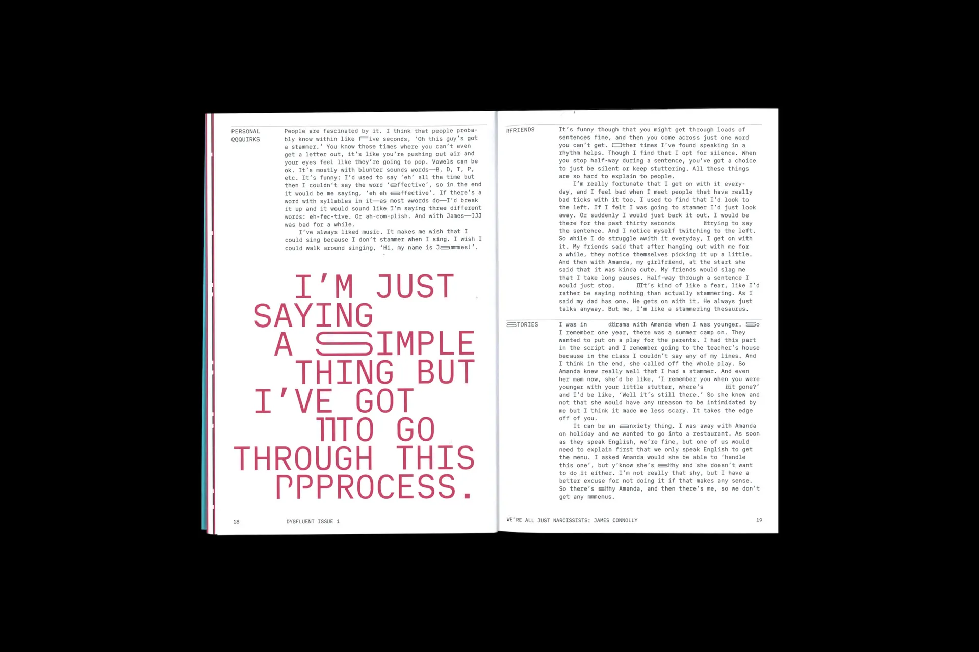 A scan of a spread from Dysfluent Magazine