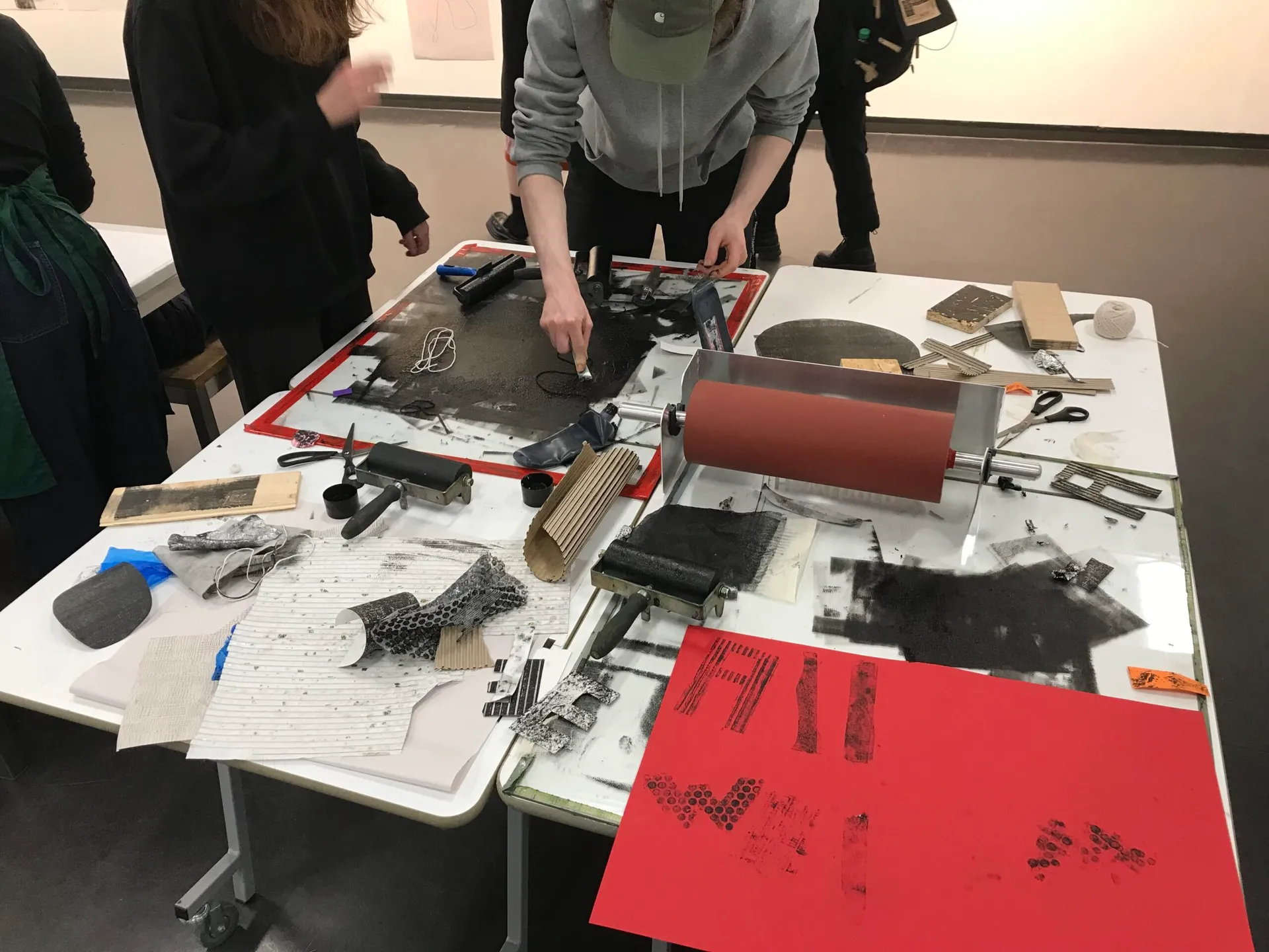 Students working on their prints