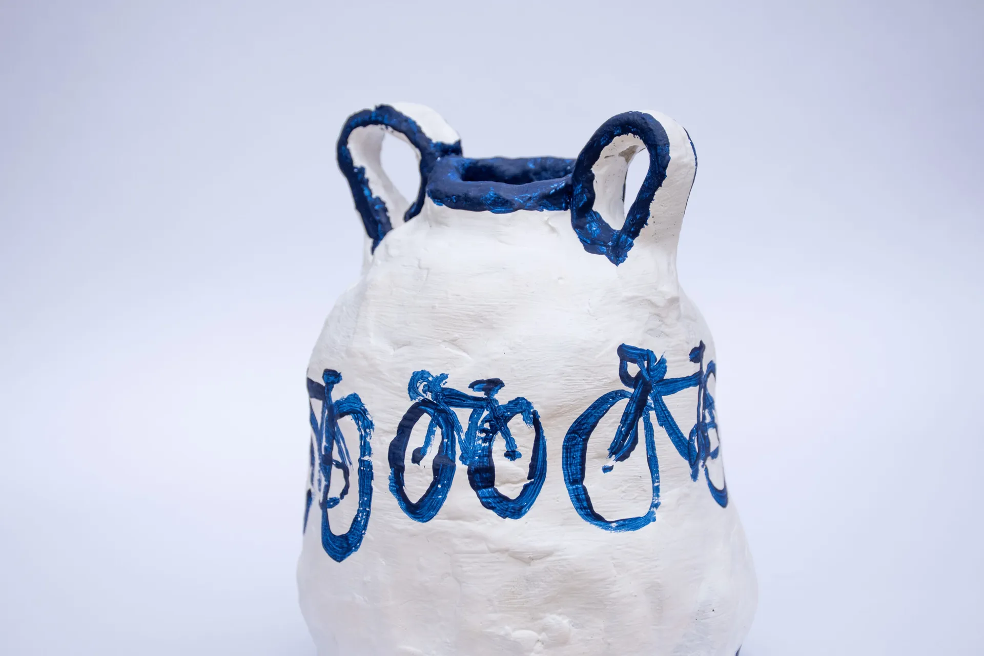 Ceramic Pot decorated with Blue Bicycles